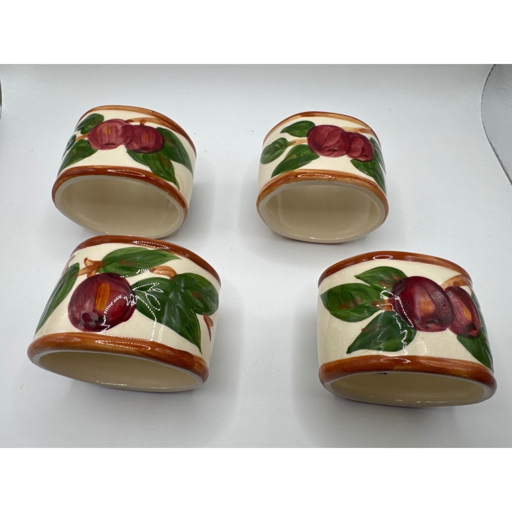 Franciscan Apple Napkin Rings Set of 4 Vintage Ceramic Made in USA Fruit Pattern